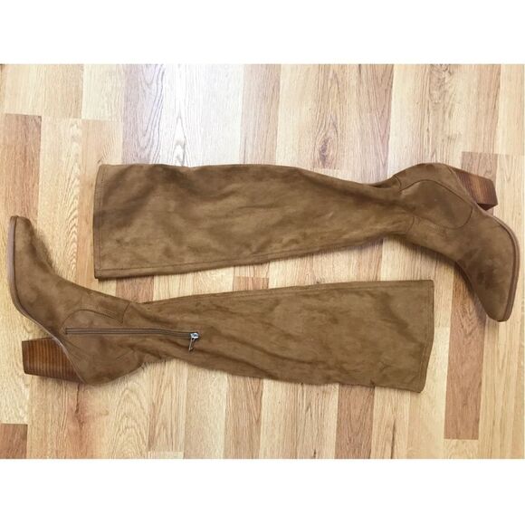 MARC FISHER Brown Suede Over The Knee Boot Chunky Block Heel Western Size‎ 9 New - Picture 8 of 13